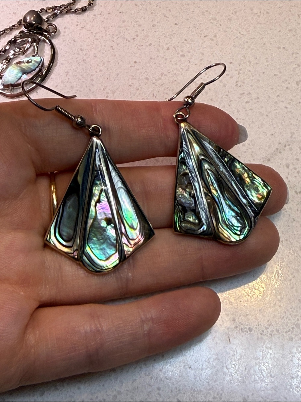Sterling Silver / Alpaca MexAbalone Shell Necklace and Earrings Set - Picture 4 of 9